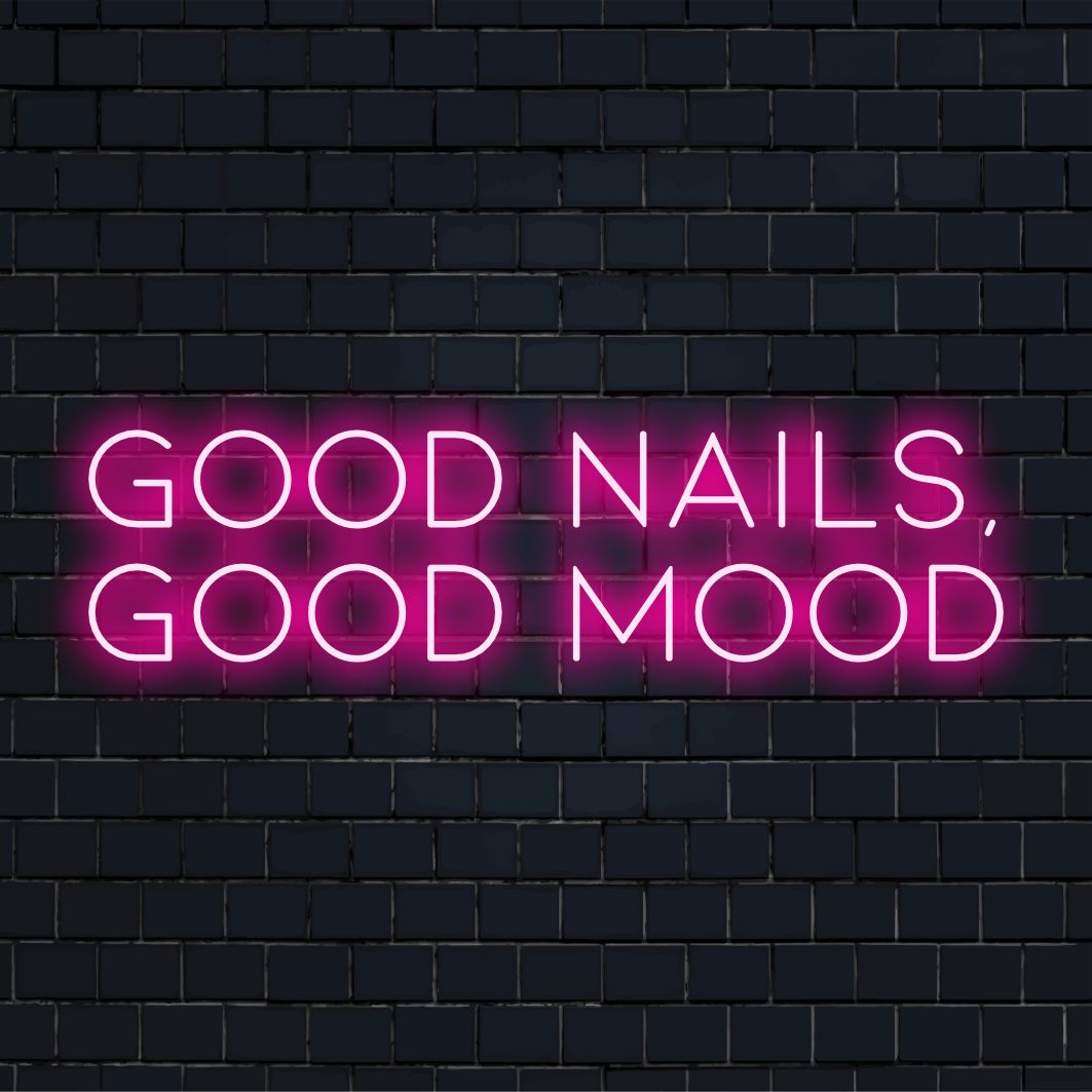 Leuchtend rosa LED-Neonschild „Good Nails, Good Mood“, perfekt für Schönheitsliebhaber, die eine lebendige Dekoration suchen.