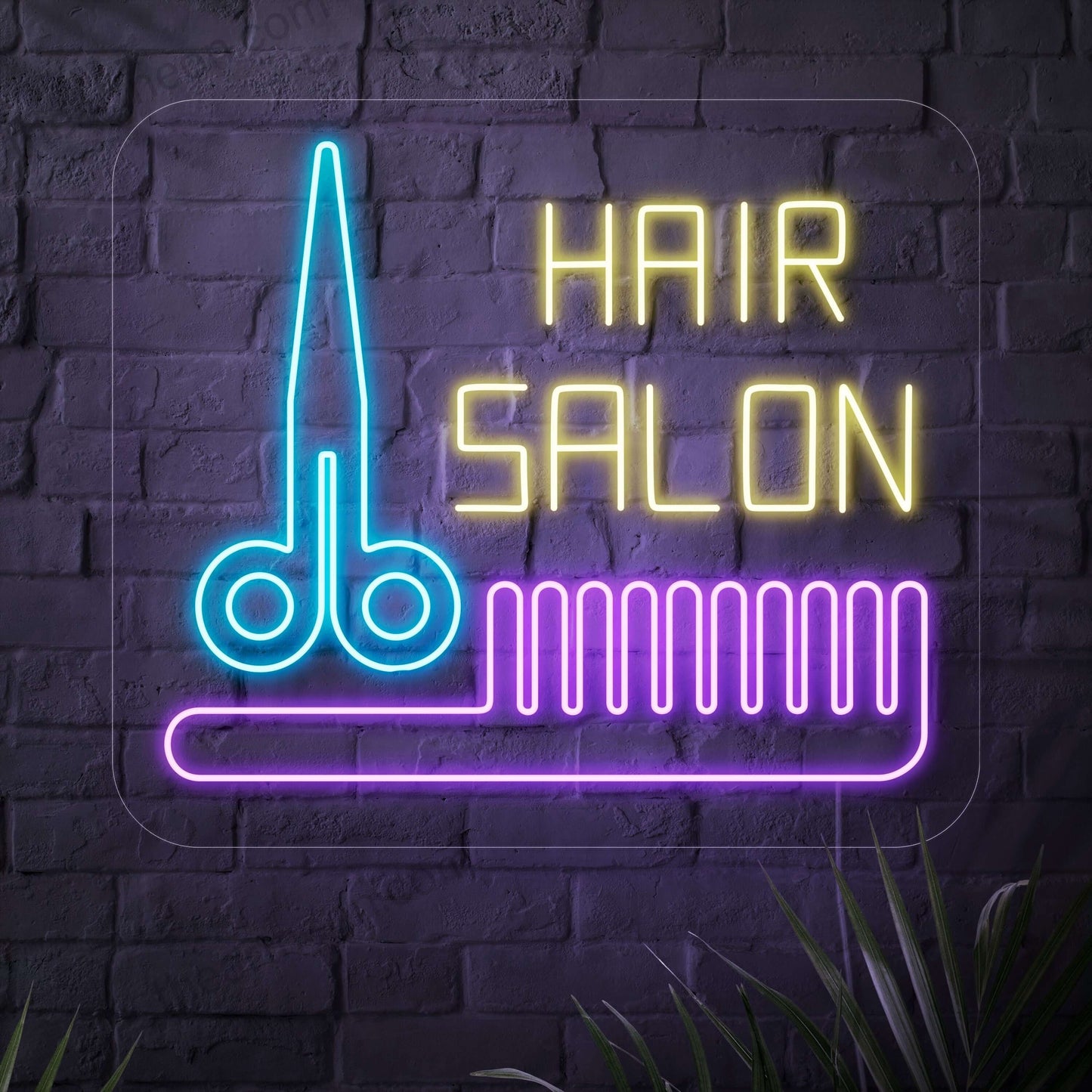 „Hair Salon Neon Sign“ – Verströmt eine schicke und stilvolle Atmosphäre, perfekt für Salons und Schönheitssalons, und schafft eine einladende Atmosphäre für trendige und moderne Haarservices.