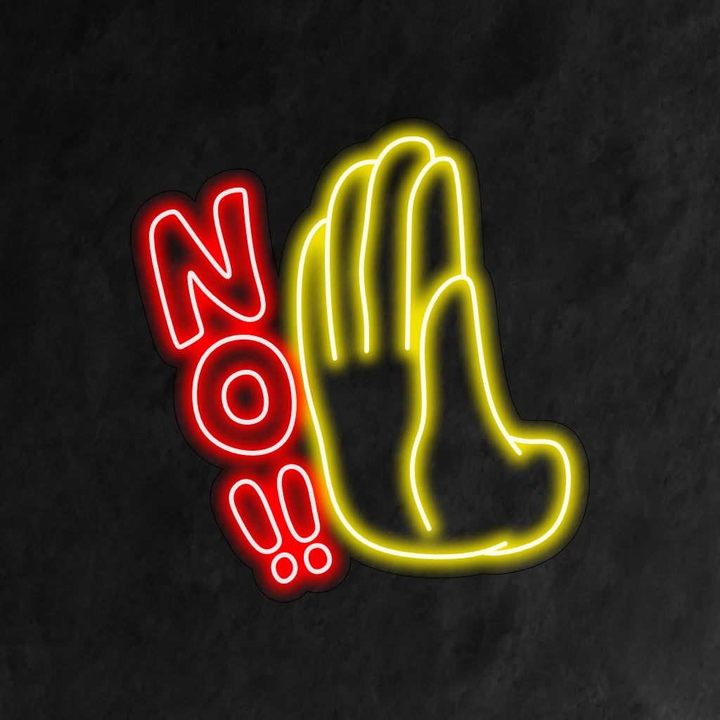 „Hand and No Neon Sign“ – Vermittelt eine klare und direkte Botschaft, perfekt für Bereiche, in denen die Anzeige von Einschränkungen oder Grenzen wichtig ist, wie etwa öffentliche Bereiche oder Arbeitsplätze.