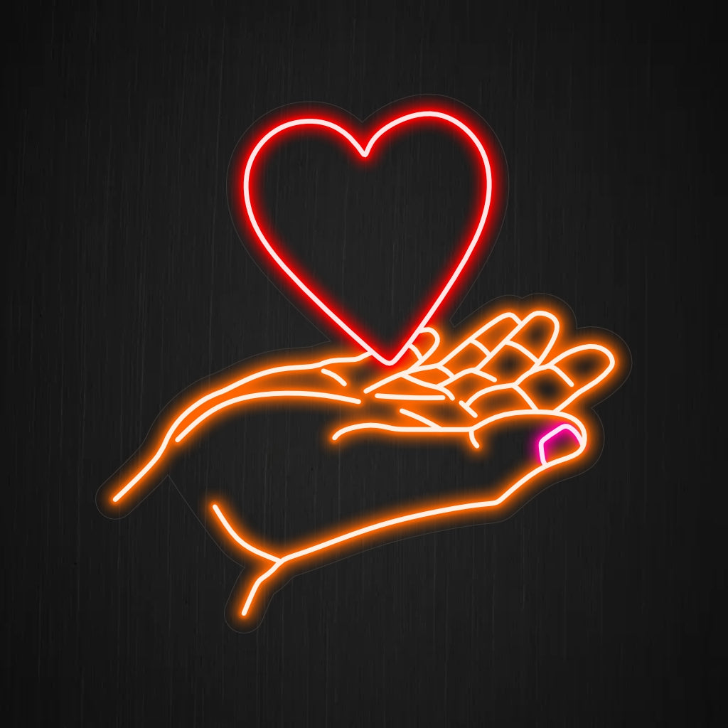 „Handful of Heart Neon Sign“ – Verströmt eine romantische und liebevolle Stimmung, perfekt für Räume, in denen Liebe und Beziehungen im Vordergrund stehen, und schafft eine warme und einladende Atmosphäre.