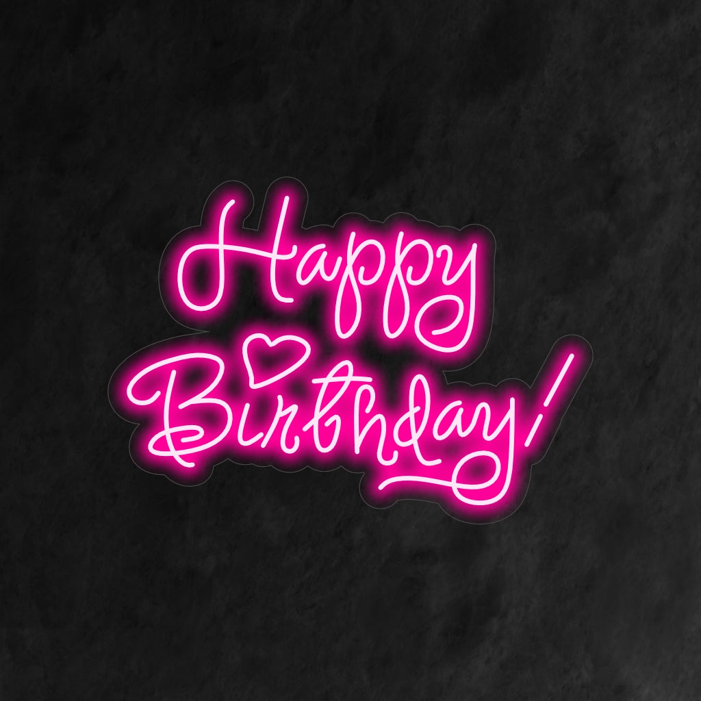 „Happy Birthday With Heart Neon Sign“ ist eine festliche und feierliche Ergänzung für Ihr festliches Interieur. Ein Neonlicht, das Geburtstagsfeiern einen Hauch von Wärme verleiht.