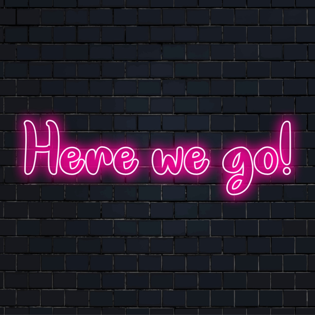 Leuchtendes LED-Neonschild mit dem Text „Here We Go“, perfekt für eine energiegeladene Dekoration und eine inspirierende Stimmungsaufhellung.