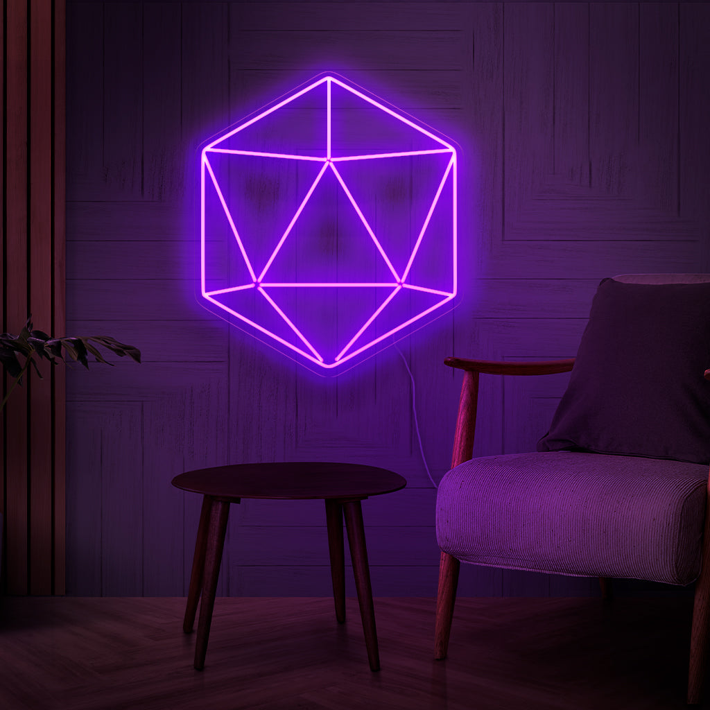 „Hexagon Neon Sign“ – Eine moderne und geometrische Ergänzung, die die Einfachheit und Eleganz sechseckiger Formen für Räume zeigt, in denen minimalistisches und abstraktes Design geschätzt wird.