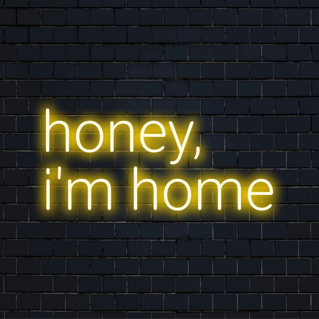 Leuchtender Neon-Leuchttext mit der Aufschrift „Honey, I‘m Home“, ideal für gemütliche Räume; fesselndes individuelles LED-Design, perfekte Neon-Wandkunst.
