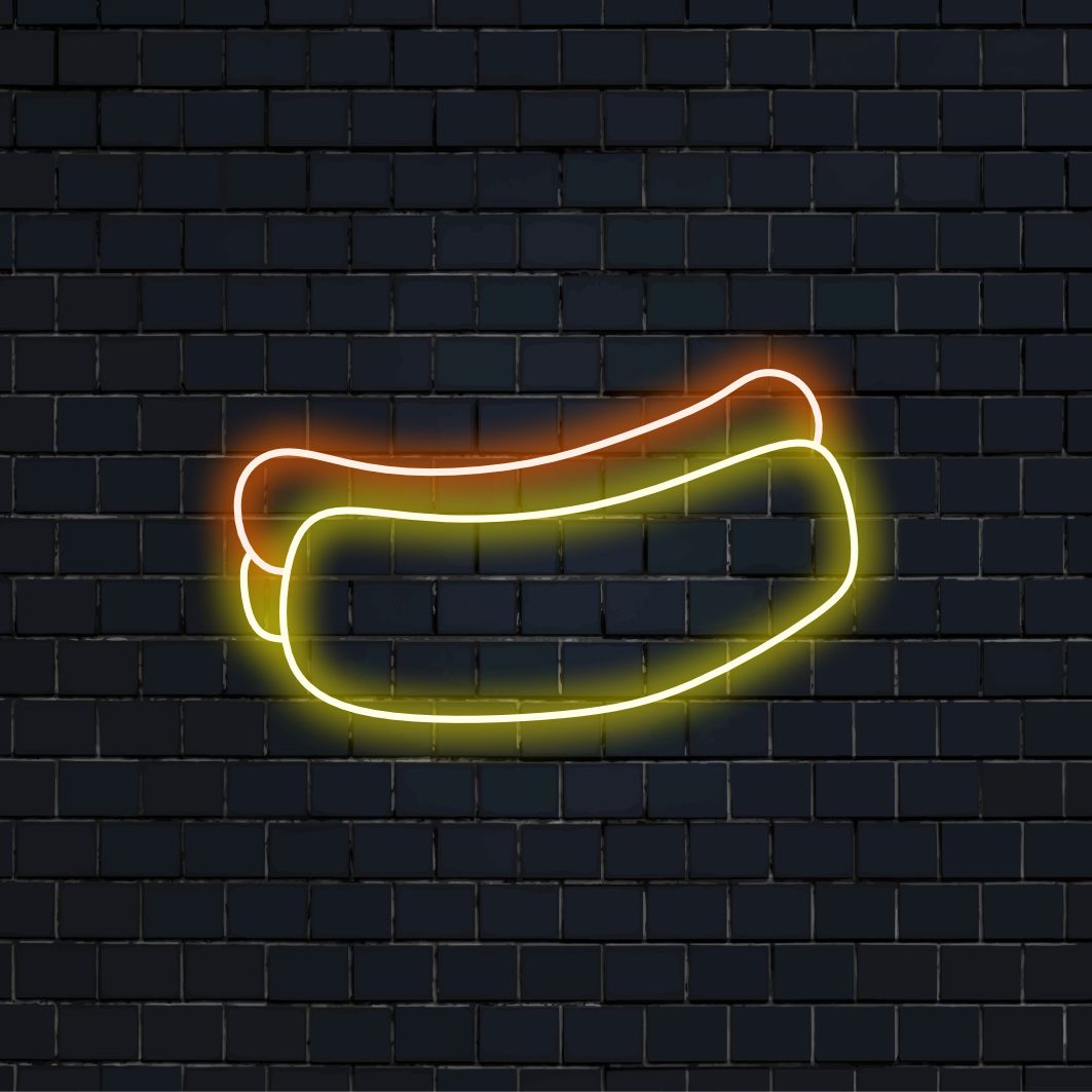 „Hot Dog Neon Sign“ ist eine köstliche Retro-Ergänzung für Ihr Restaurant-Interieur. Ein Neonlicht, das das klassische Symbol eines leckeren Hotdogs zeigt.