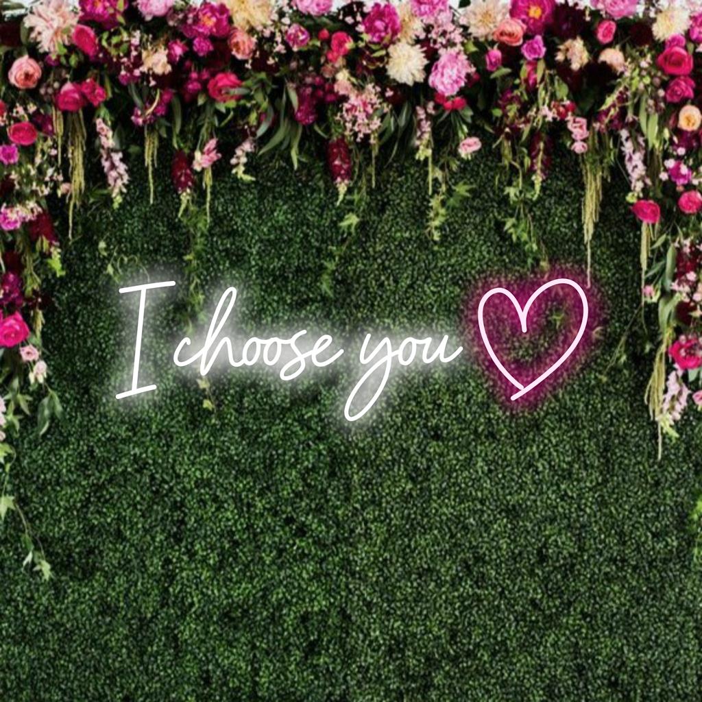 LED-Neonschild mit dem Satz „I Choose You“, perfekt, um Ihren Raum mit herzlicher Neon-Zitatkunst zu personalisieren.