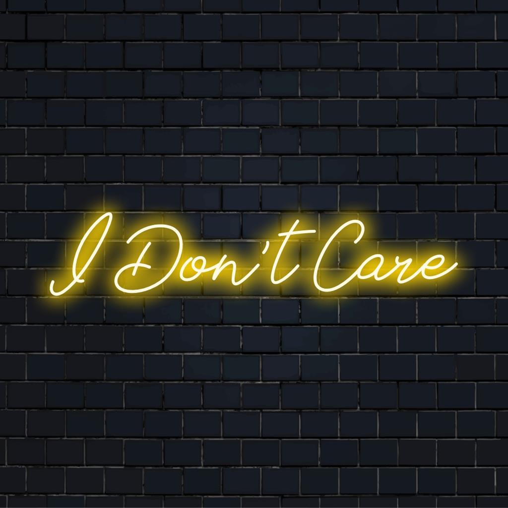 Das individuelle LED-Neonschild „I Don't Care“ strahlt trendiges Neonlicht aus und eignet sich perfekt für eine personalisierte Neondekoration und -atmosphäre.