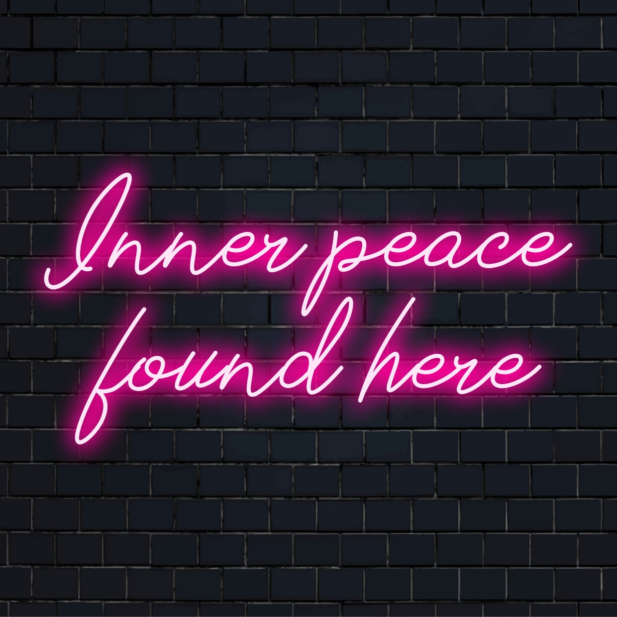 Maßgefertigtes LED-Neonschild mit der Aufschrift „Inner Peace Found Here“, das beruhigendes Licht ausstrahlt und perfekt für eine ruhige Dekorationsatmosphäre ist.