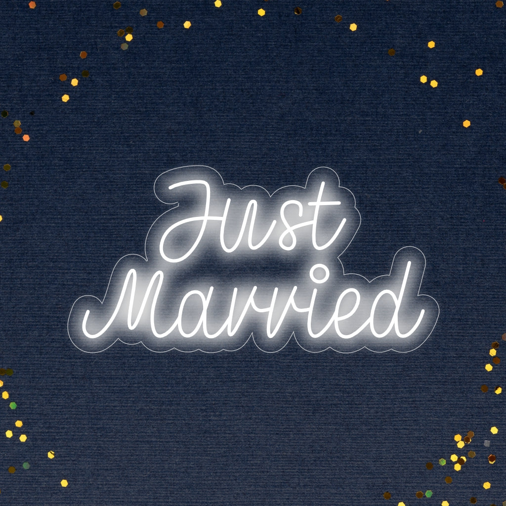 „Just Married“-Neonschild – Erhellen Sie Ihren besonderen Tag mit diesem bezaubernden Neonschild mit der Aufschrift „Just Married“ und verbreiten Sie Liebe und Freude.