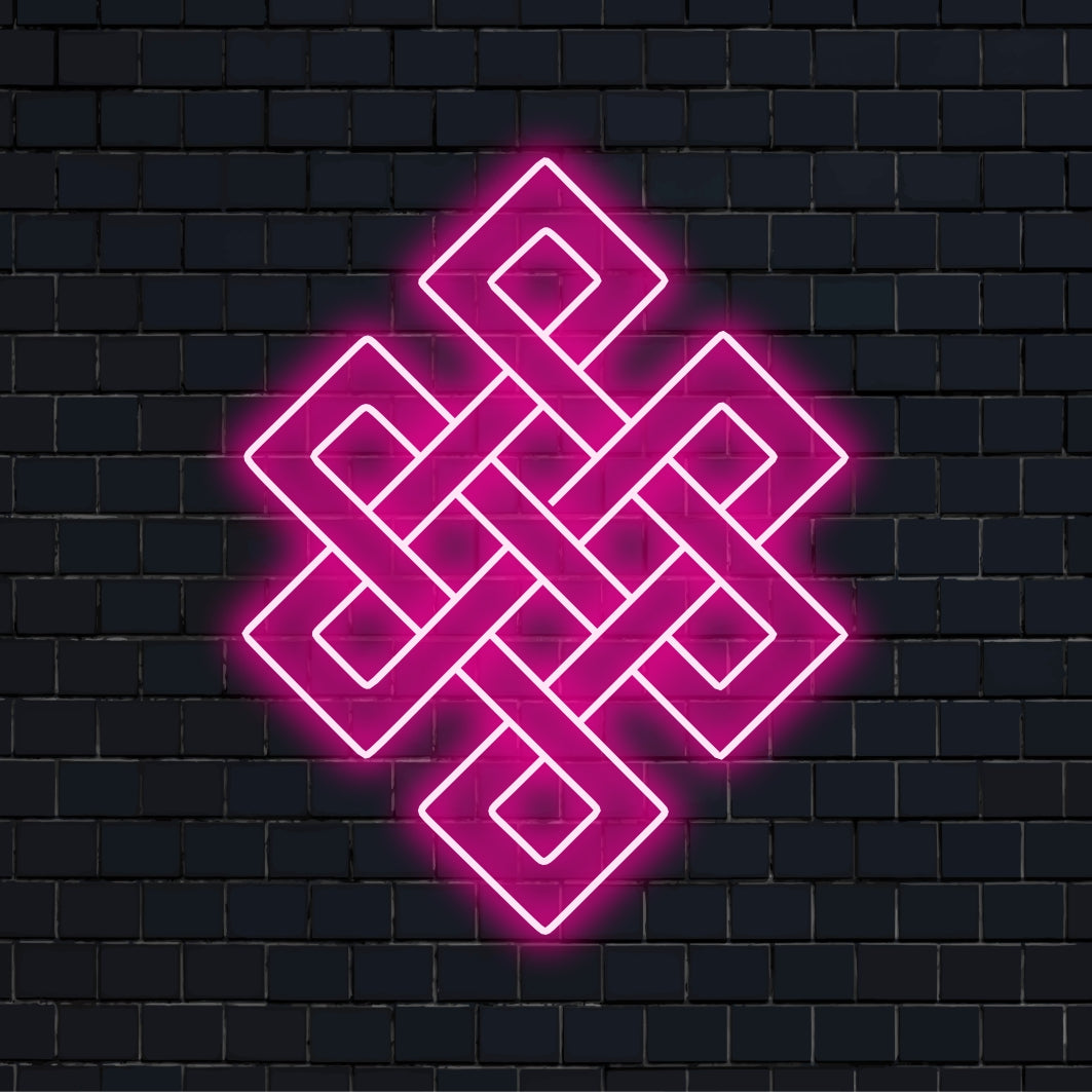 Beleuchtetes Karma-Symbol mit modernem Glanz, perfekt als auffällige Neon-Wandkunst oder personalisierte Neonlicht-Dekoration.