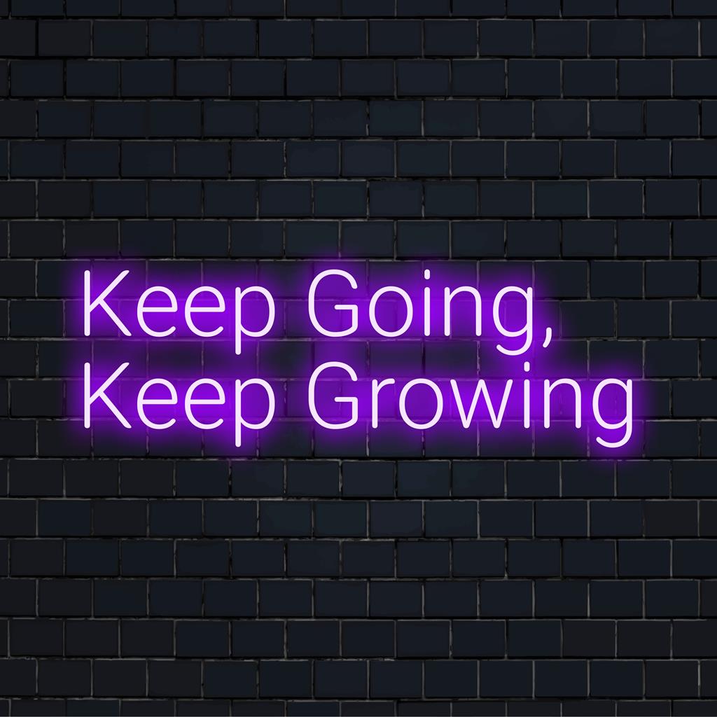 Lebendiges LED-Neonschild „Keep Going, Keep Growing“, eine Mischung aus inspirierenden Zitaten und kunstvollem Dekor für ein individuelles Wandflair.