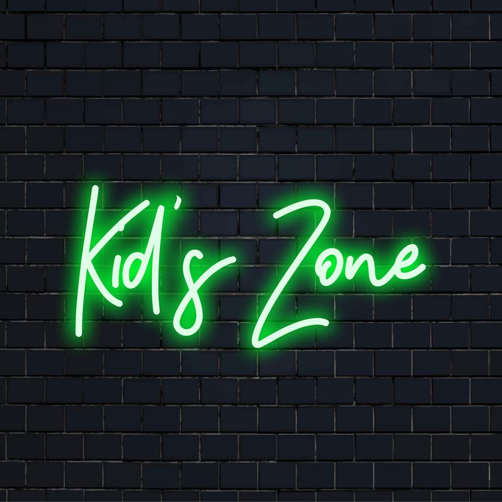 Individuelles LED-Neonschild mit der Aufschrift „Kid‘s Zone“ in leuchtenden Farben, perfekt zum Aufhellen von Kinderspielbereichen.