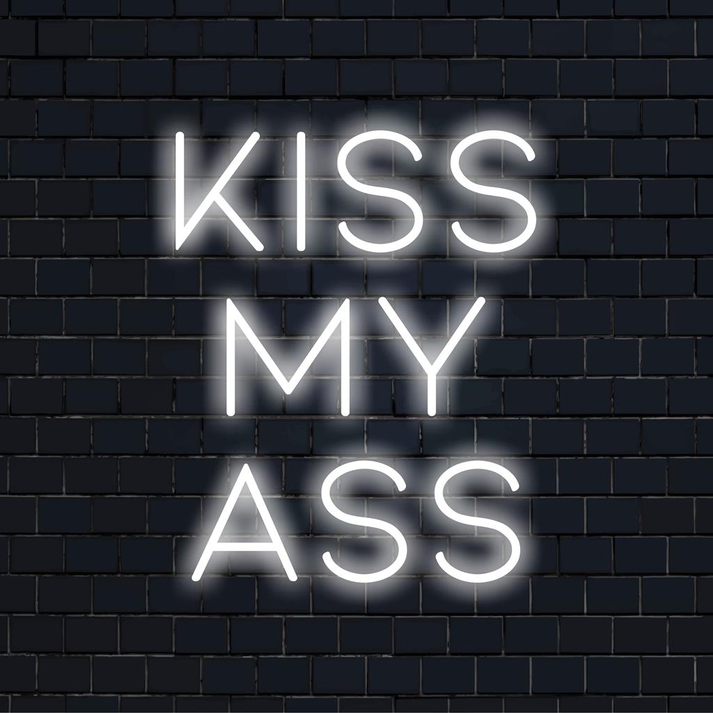 Leuchtendes, individuelles LED-Neonschild mit der Aufschrift „Kiss My Ass“, perfekt, um jedem Raum ein starkes Statement zu verleihen. Neonlicht-Dekor.