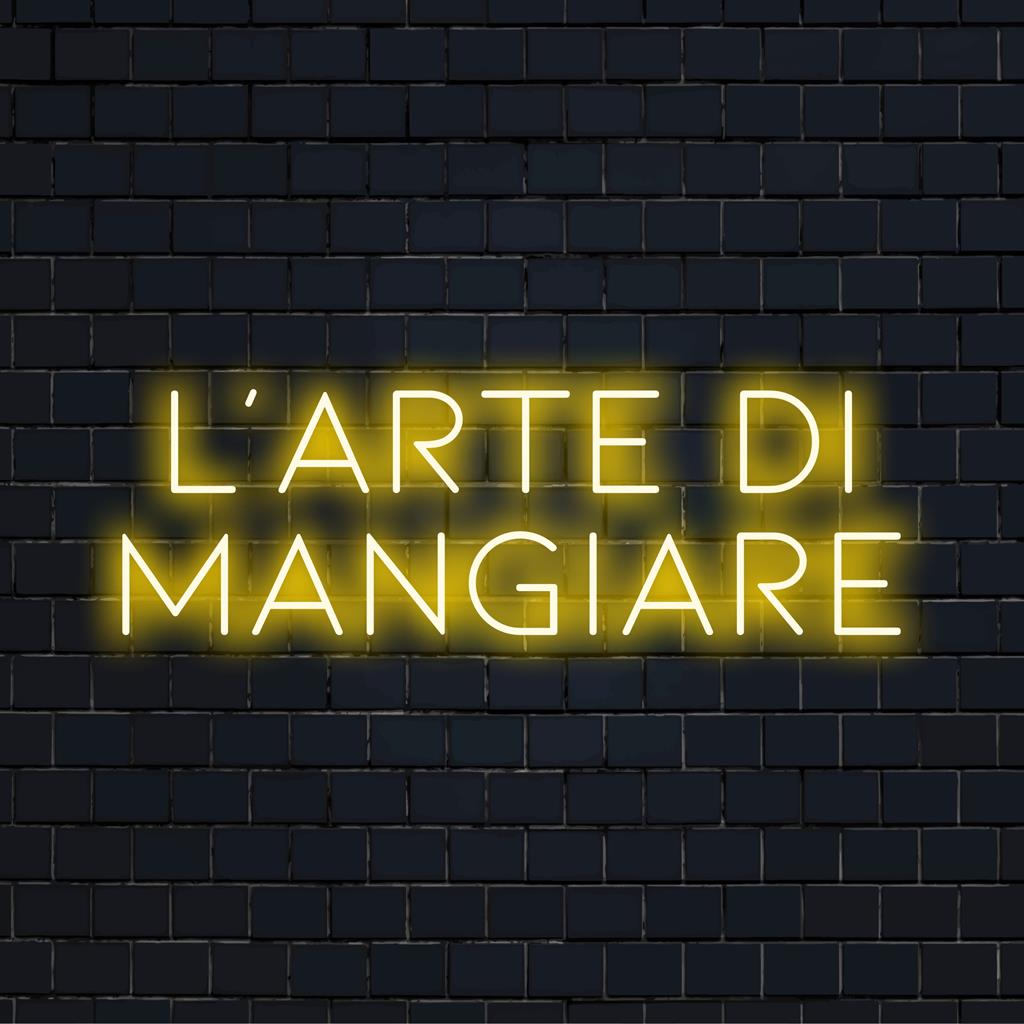 Individuelles LED-Neonschild mit L'arte Di Mangiare, perfekt für moderne Einrichtung und zur Beleuchtung kulinarischer Räume.