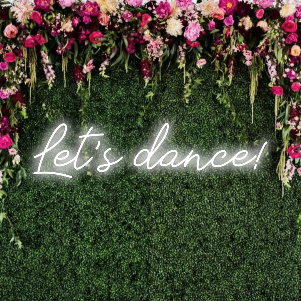 Individuelles LED-Neonschild mit lebendigem „Let's Dance!“-Text für eine lebendige Dekoration. Perfekte Neon-Wandkunst, um jedem Raum Energie zu verleihen.