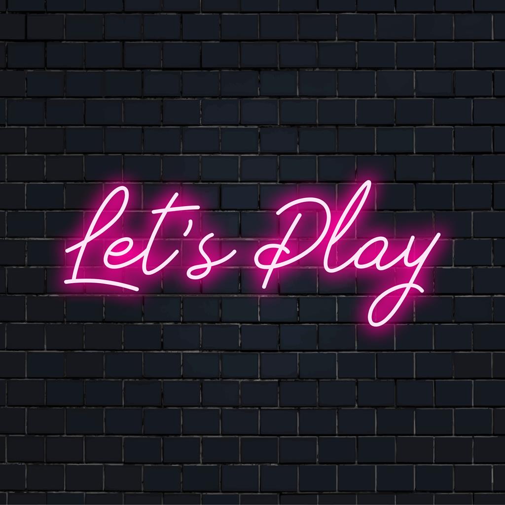 Buntes LED-Neonschild mit der Aufschrift „Let's Play“; perfekt für eine lebendige Dekoration und eine stimmungsvolle Atmosphäre. Individuelles Neon-Artwork.