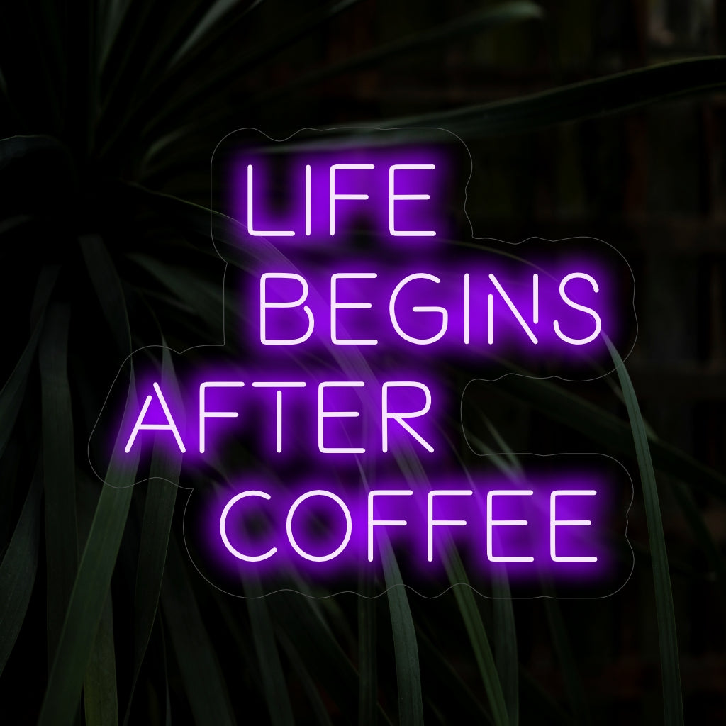„Das Leben beginnt nach dem Kaffee-Neonschild“ – Beginnen Sie Ihren Tag mit Energie und Wärme, während Sie im Schein dieses Neon-Kaffeetassenschilds baden.