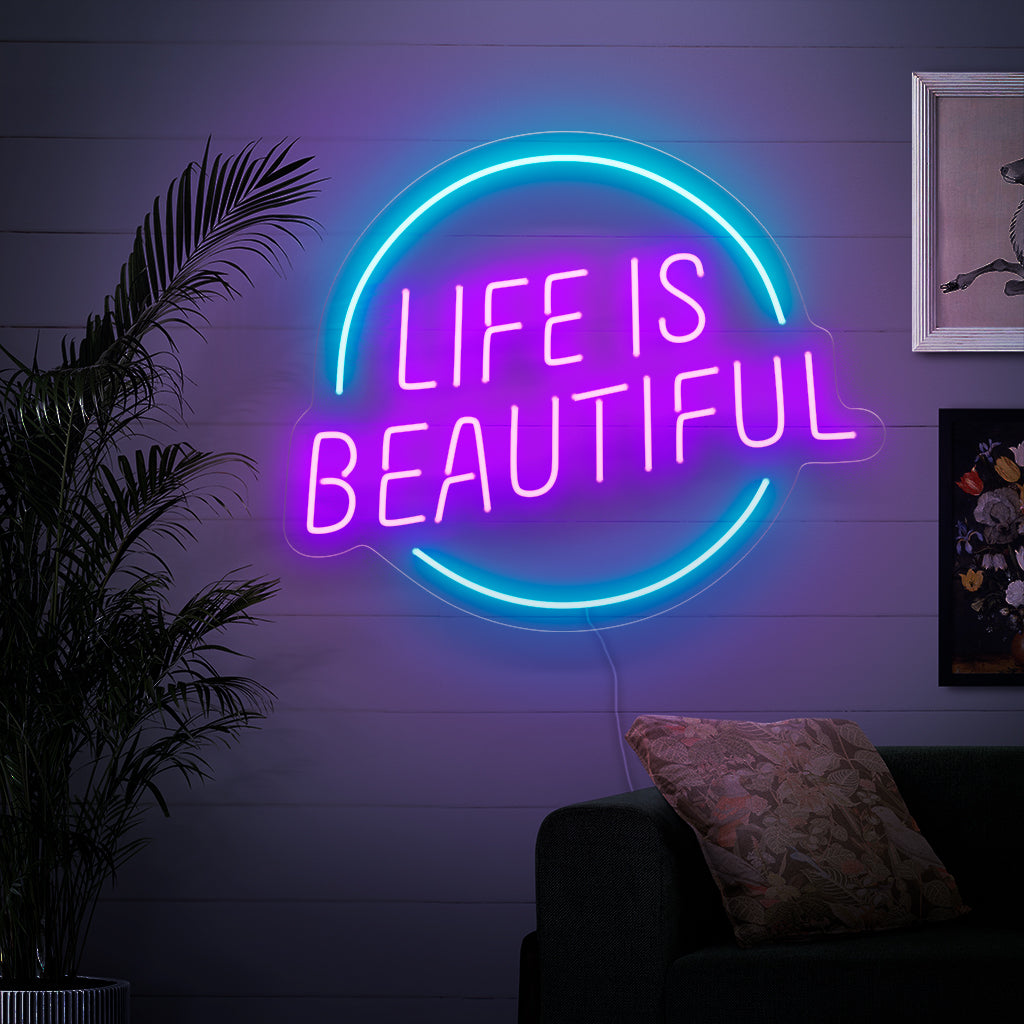 „Life is Beautiful Neon Sign“ ist mit diesem Neonlicht eine strahlende Erinnerung und verbreitet Positivität und Freude.