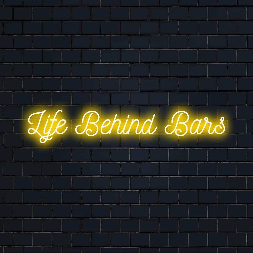 Maßgefertigtes LED-Neonschild mit der Aufschrift „Life Behind Bars“, perfekt für die persönliche Dekoration oder die Bardekoration, verbindet verspielten Witz mit Neon-Eleganz.