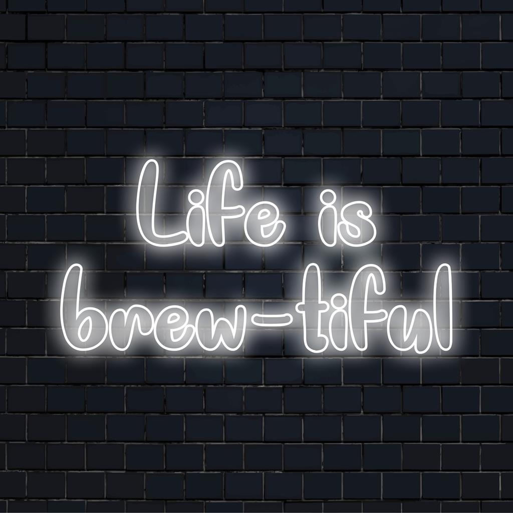 Life Is Brew – Tolle Neonkunst mit leuchtenden LED-Lichtern; perfekte personalisierte Dekoration für Kaffeeliebhaber.