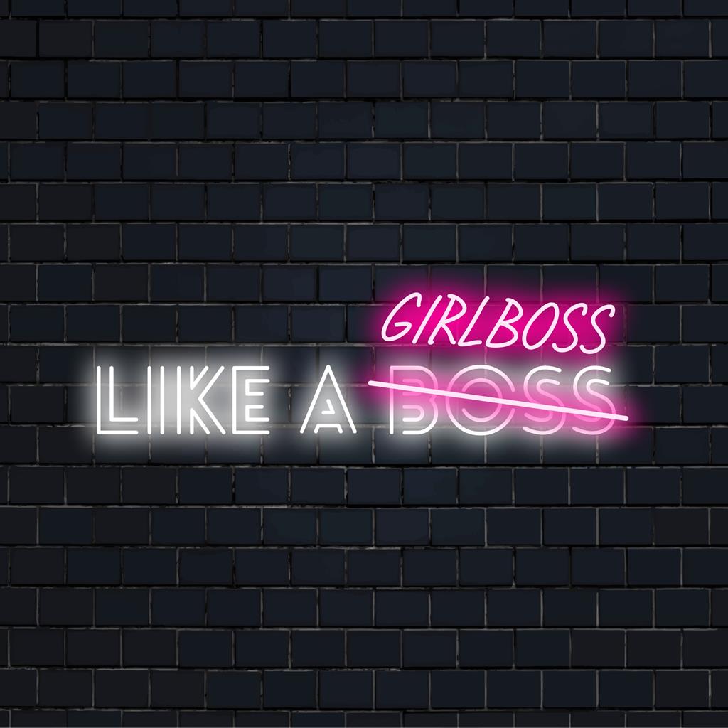 Individuelles LED-Neonschild mit der Aufschrift „Like A Girlboss“ in leuchtenden Farben, perfekt für moderne Dekorationen und motivierende Displays.