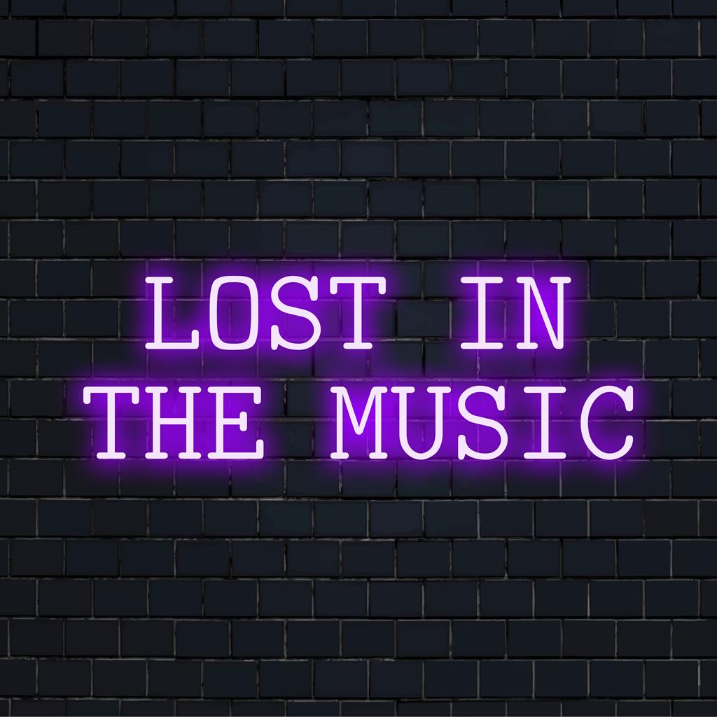 Lebendiges LED-Neonschild „Lost In The Music“; perfekte Neon-Zitatkunst zur Personalisierung Ihres Raums mit einzigartigem beleuchteten Flair.