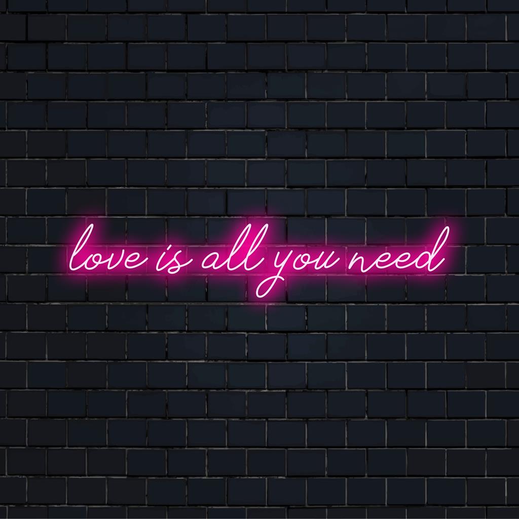 Individuelles „Love Is All You Need“-Neonschild mit leuchtenden LED-Lichtern, perfekt für eine personalisierte Neon-Zitat-Kunstdekoration.