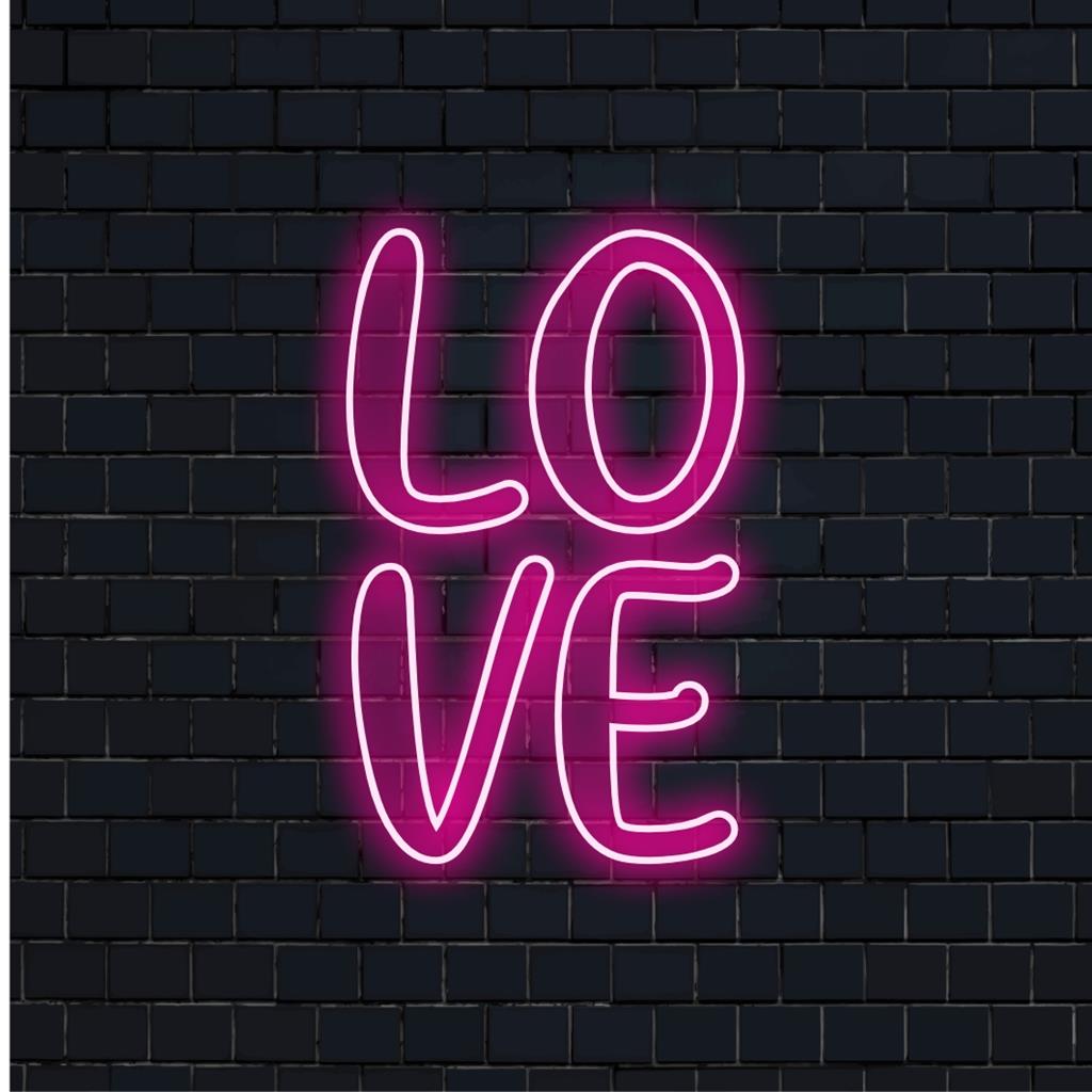 LED-Neonschild-Design mit der Aufschrift „Love“ in eleganter Schrift; perfekte Neonlicht-Dekoration und personalisiertes Neonschild, individuell für Ihren Raum.