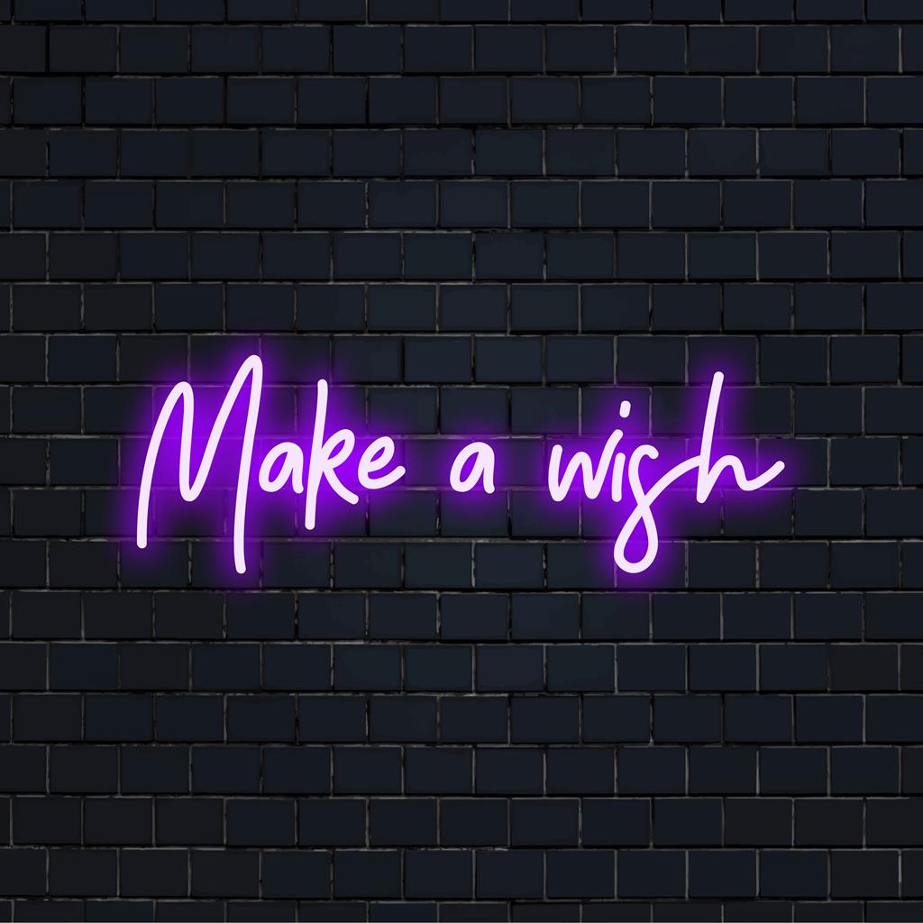 LED-Neonschild mit der Aufschrift „Make A Wish“, das Worte und Kunst zu einem lebendigen Dekor und einer individuellen Beleuchtung vereint.