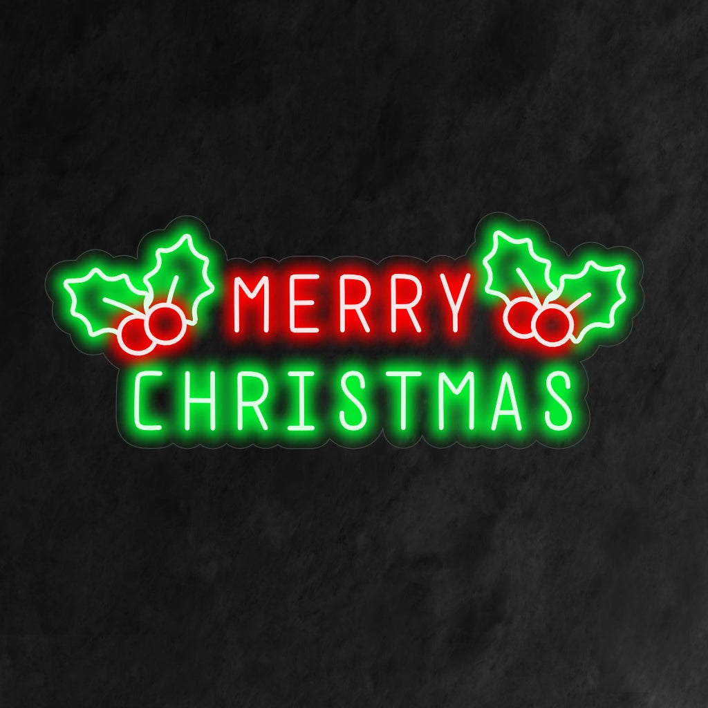„Frohe Weihnachten mit Stechpalmenbeeren-Neonschild“ ist eine festliche und charmante Ergänzung für Ihr weihnachtliches Interieur. Ein Neonlicht, das das klassische Symbol der Stechpalmenbeeren enthält.