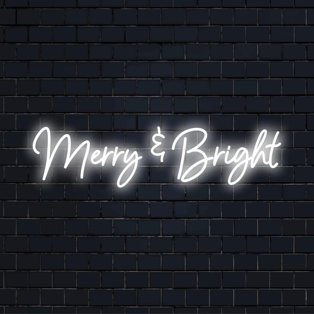Festliches LED-Neonschild „Merry And Bright“, strahlende Feiertagsstimmung; perfekte Neon-Wandkunst für die Dekoration zu Hause oder bei Veranstaltungen.