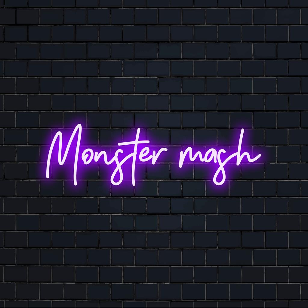 Individuelles LED-Neonschild mit dem Titel „Monster Mash“ mit einzigartiger handgefertigter Kunst für eine lebendige Neon-Wanddekoration.