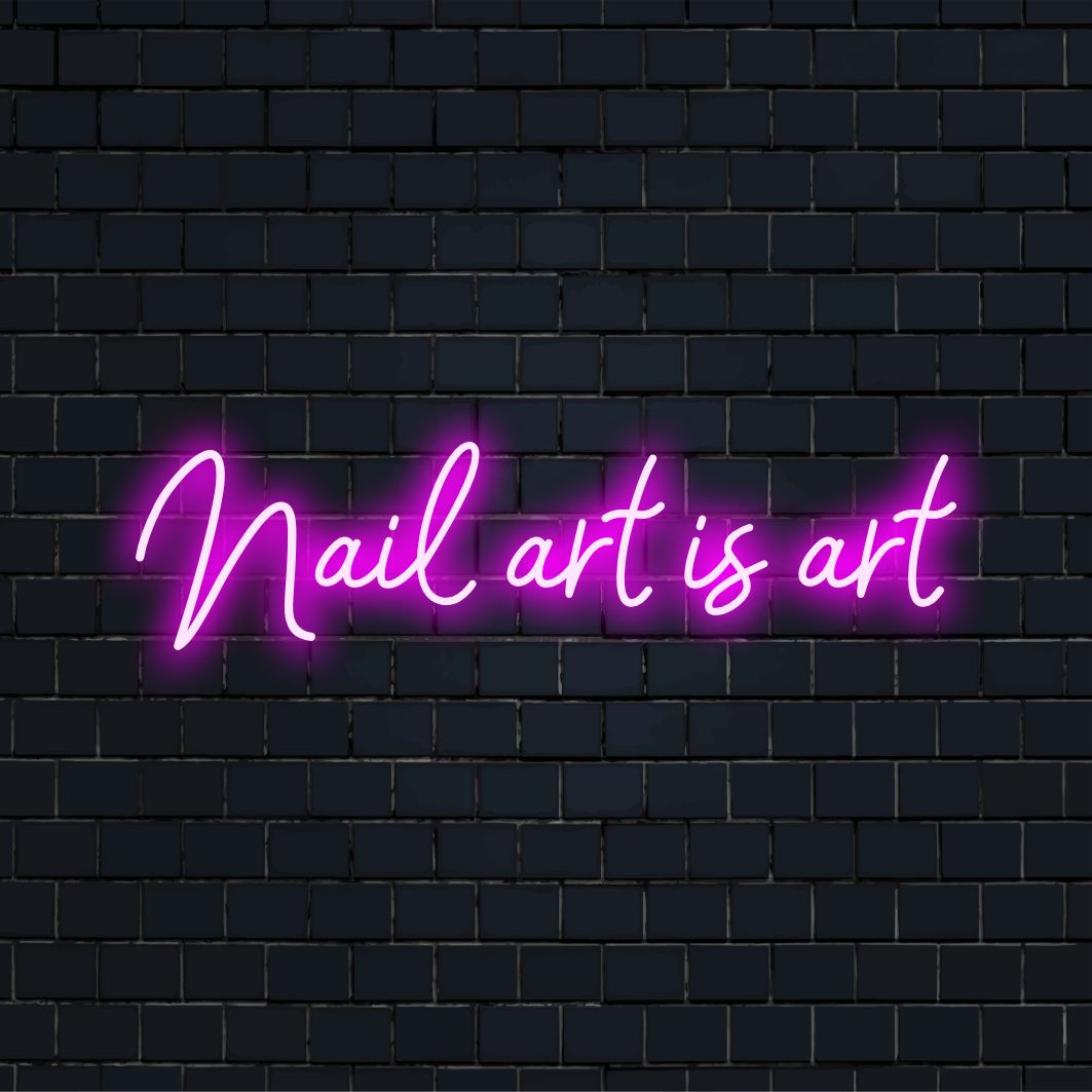 LED-Neonschild mit der Aufschrift „Nail Art Is Art“, perfekt für Salons; ein auffälliges rosa Leuchten verleiht jedem Schönheitssalon Flair.
