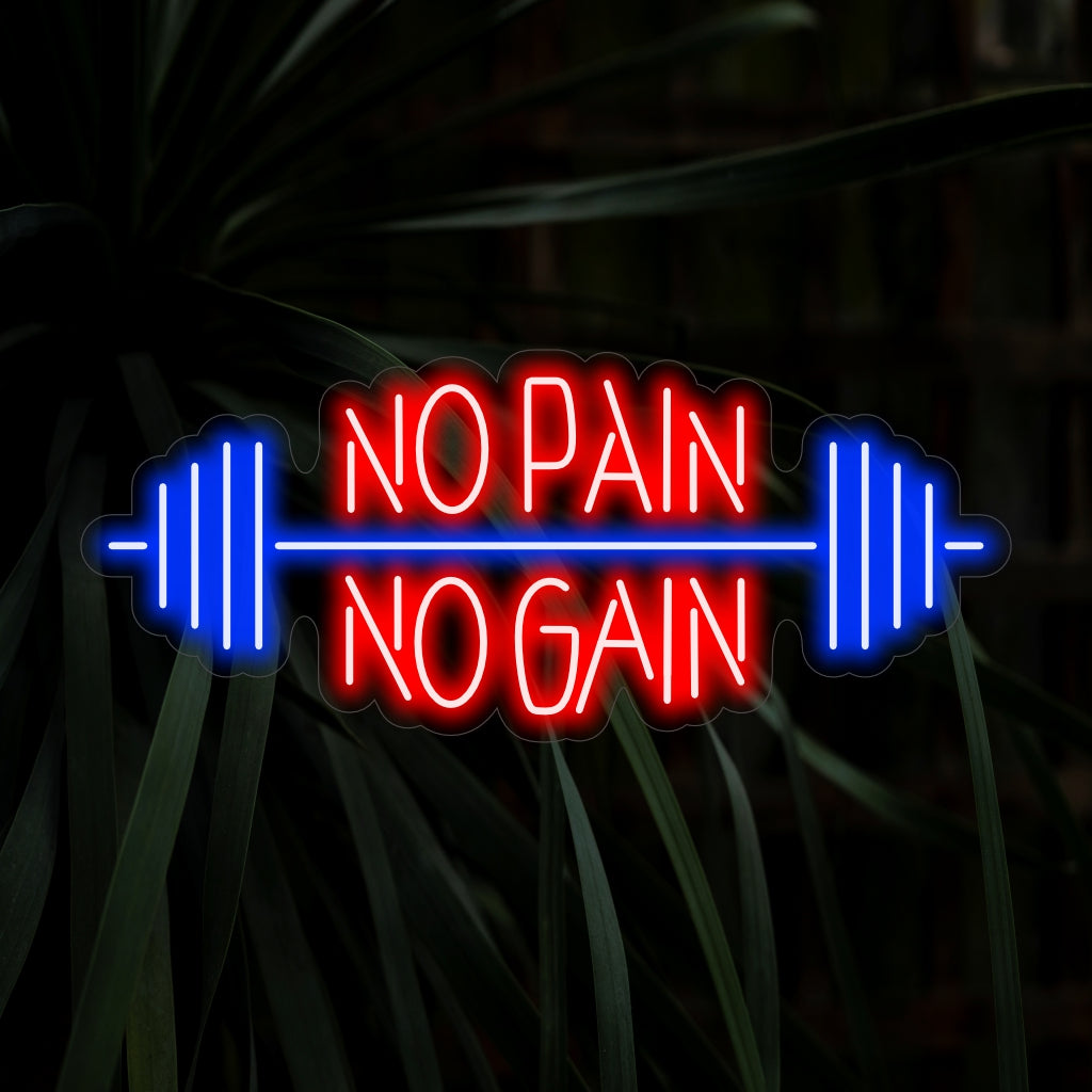 Das Neonschild „No Pain No Gain“ ist eine motivierende und energiegeladene Ergänzung, perfekt für Fitnessräume und Bereiche, die harte Arbeit und Ausdauer fördern. Leuchten Sie mit Entschlossenheit!