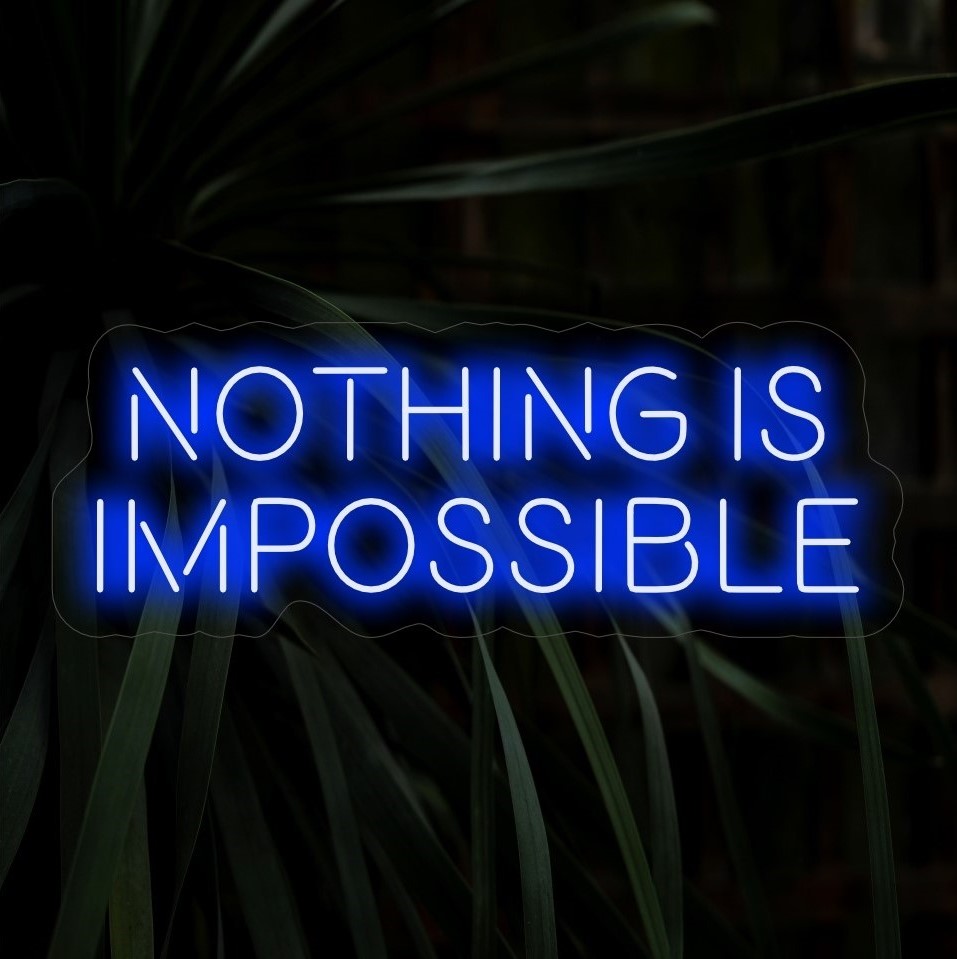 Das Neonschild „Nothing Is Impossible“ ist eine erhebende und optimistische Ergänzung, perfekt für Räume, die Selbstvertrauen und Ausdauer vermitteln. Erleuchten Sie mit grenzenlosen Möglichkeiten!