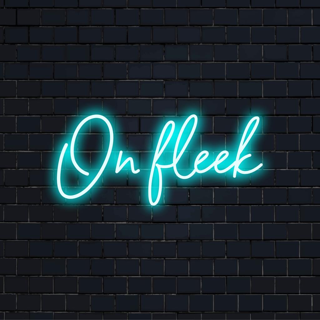 Lebendiges, individuelles LED-Neonschild mit der Aufschrift „On Fleek“, perfekt für trendige Dekoration oder als persönliches Statement. Einzigartige Neonlichtkunst.