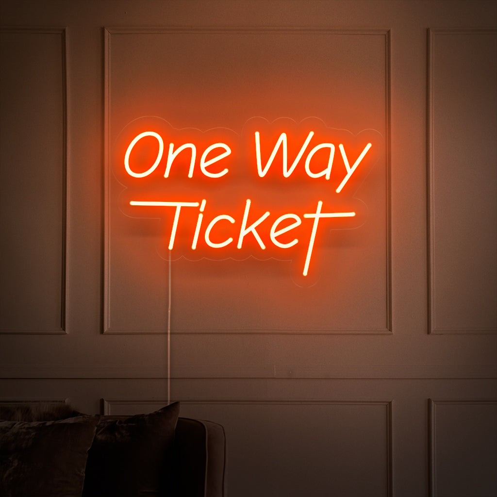 „One Way Ticket Neon Sign“ ist eine abenteuerliche und von Fernweh inspirierte Ergänzung, perfekt für Räume, die den Nervenkitzel des Entdeckens feiern. Erleuchten Sie mit dem Geist einer Reise ohne Wiederkehr!