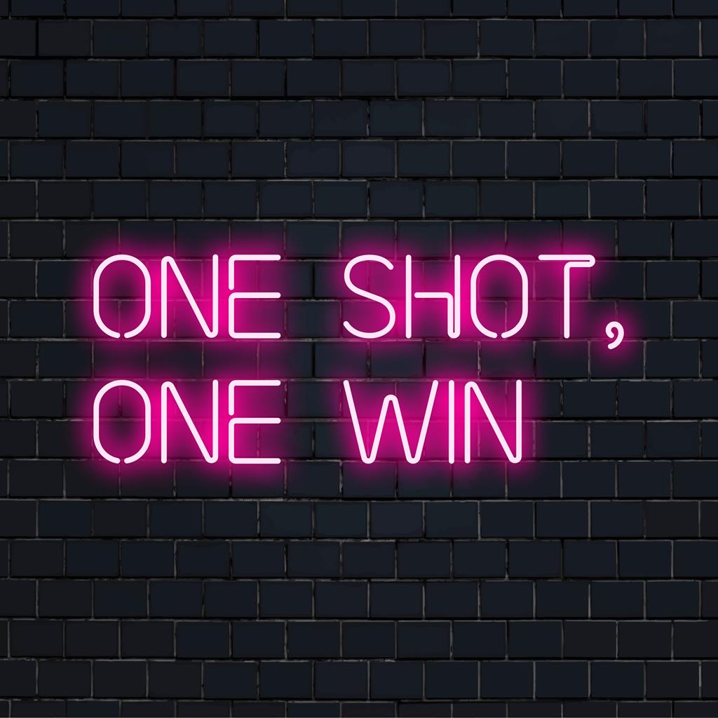 Leuchtendes LED-Neonschild mit dem Zitat „One Shot, One Win“. Ideal für Dekoration und inspirierende Wandkunst. Maßgeschneidertes Design.