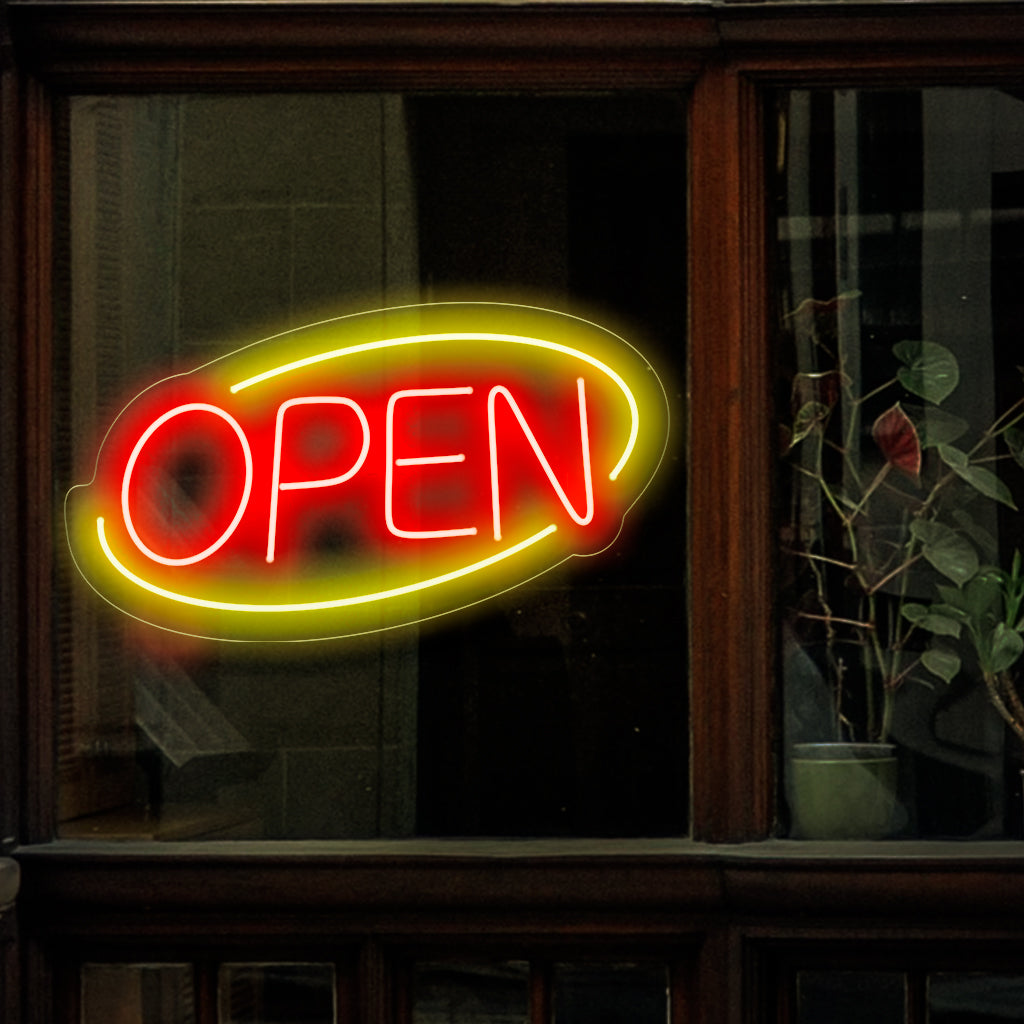 „Open Neon Sign“ ist eine klassische und einladende Ergänzung, perfekt für Unternehmen, die ihre Verfügbarkeit signalisieren möchten. Erleuchten Sie mit einem einladenden Licht!