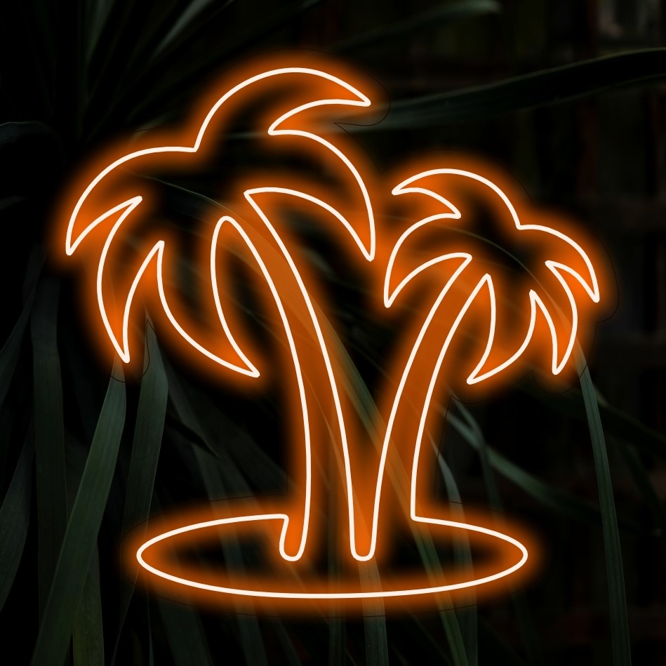 „Palm Trees Neon Sign“ verwandelt Ihren Raum mit einer faszinierenden Neonbeleuchtung aus wiegenden Palmen in eine tropische Oase. Ideal, um mit fesselnder Nachtbeleuchtung eine Strandatmosphäre zu schaffen.