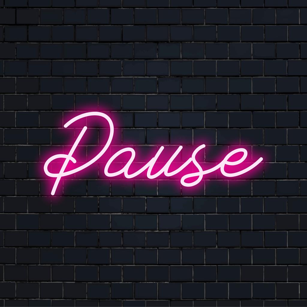 Lebendiges Pause-LED-Neonschild mit leuchtendem Text, perfekt als einzigartige Neon-Wandkunst oder individuelles Neonlichtdekor.