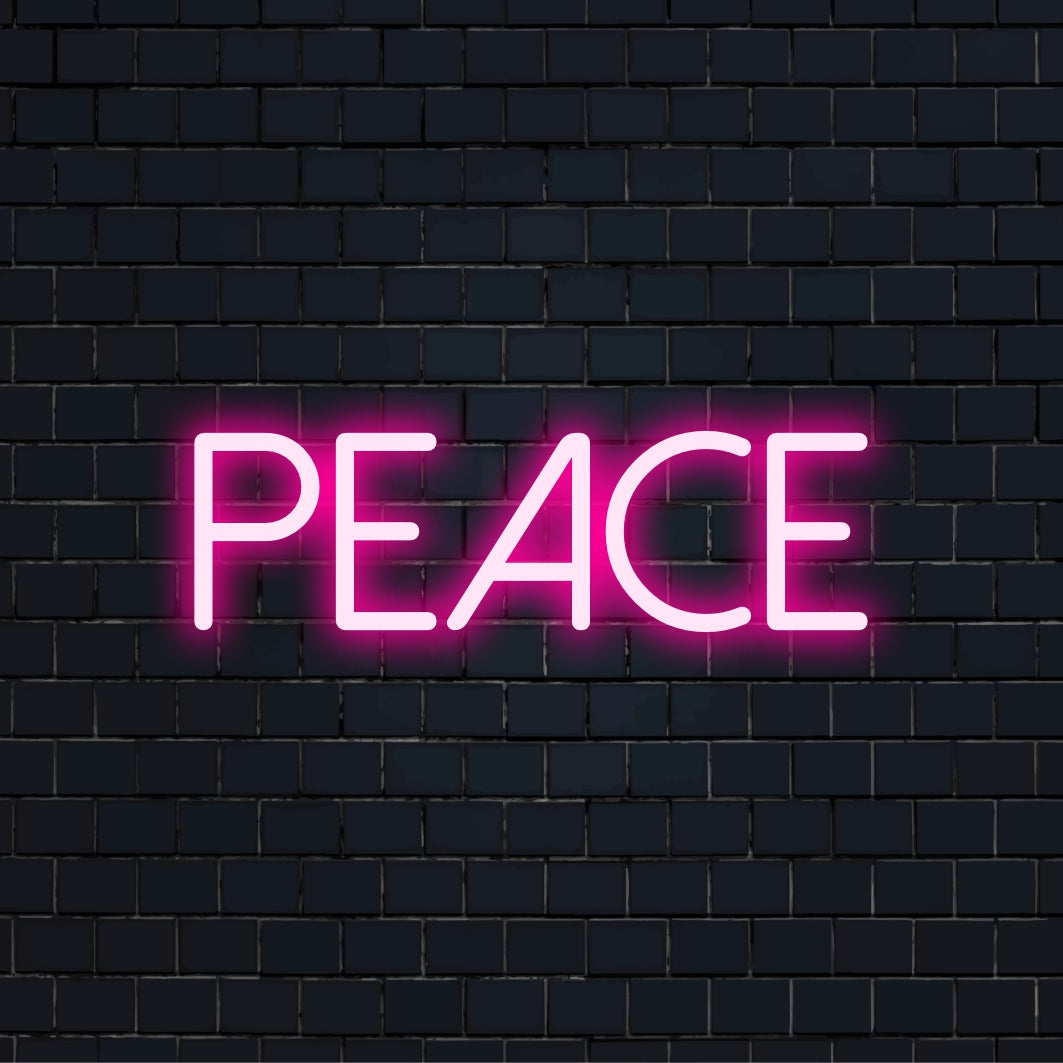 Individuelle LED-Lichtdekoration mit der Aufschrift „Peace“, ein handgefertigtes Neonschild, ideal für eine lebendige Dekoration zu Hause oder bei Veranstaltungen.