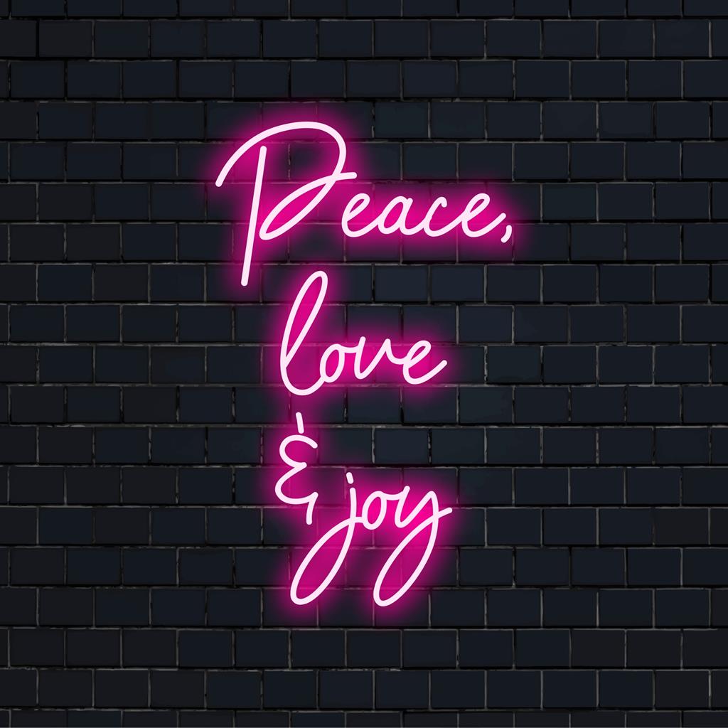 Vielseitiges, individuell angefertigtes LED-Neonschild mit den Worten „Peace Love Enjoy“ in leuchtenden Farben, perfekt für jede Umgebung.