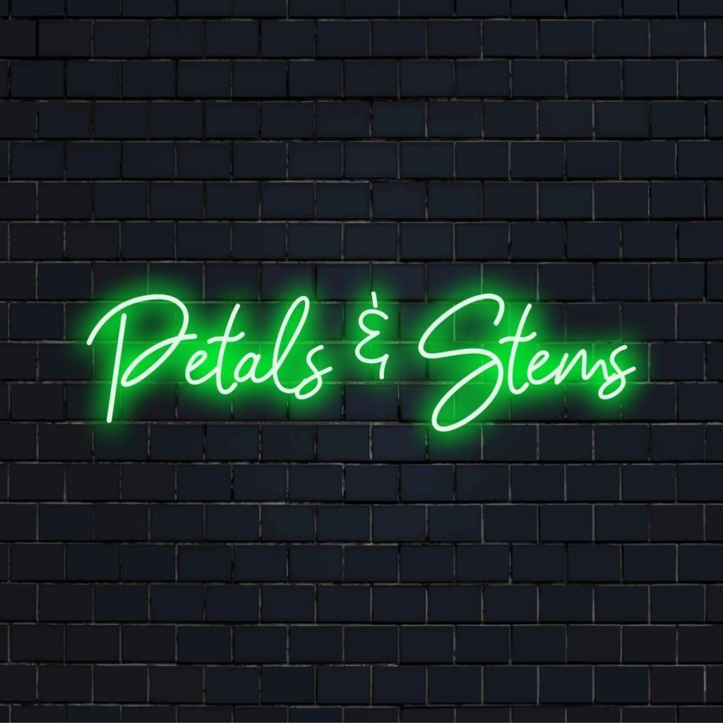 LED-Neonschild, künstlerische Mischung aus leuchtenden Blütenblättern und Stielen; perfekt für lebendige moderne Wandkunst und einzigartige Heimdekoration.