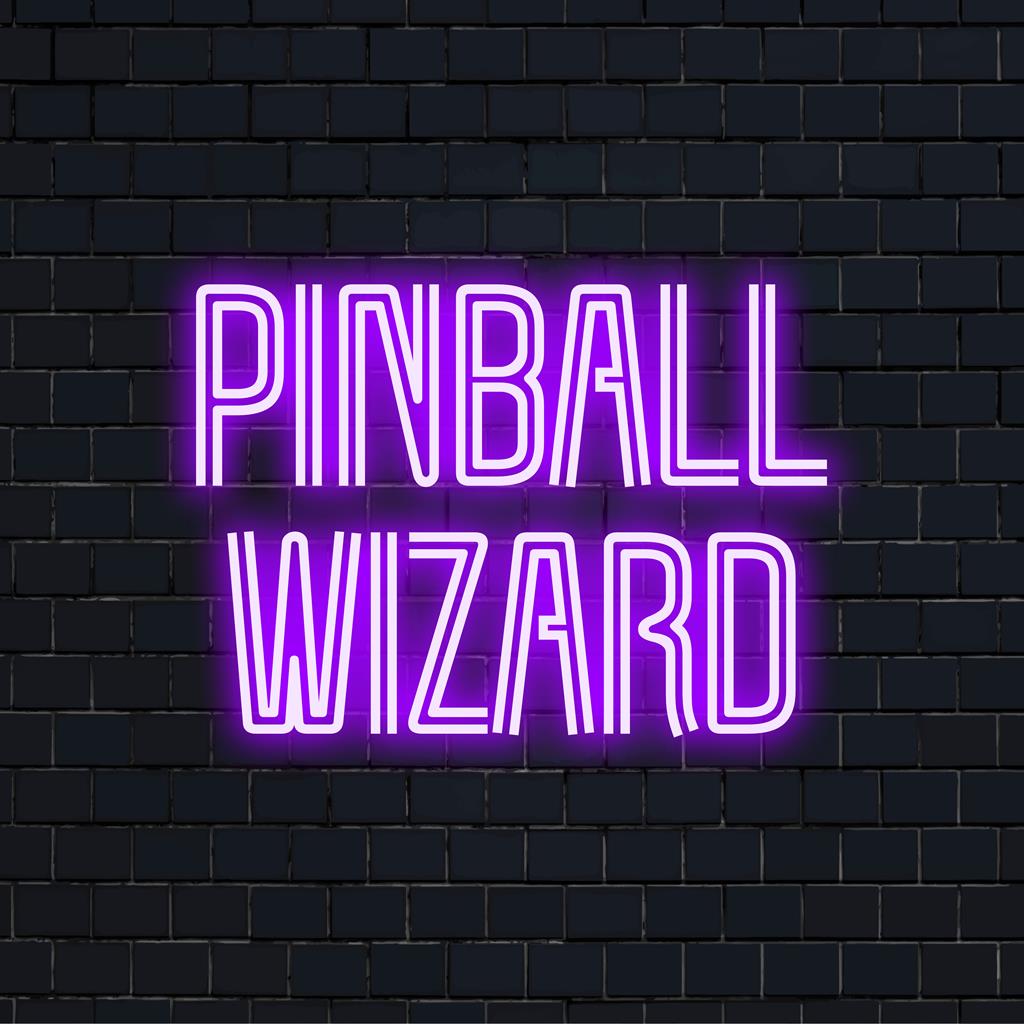 Pimball Wizard LED-Neonschild; ein atemberaubendes Stück für alle, die personalisierte Neonbrillanz und maßgeschneidertes Lichtdekor suchen.