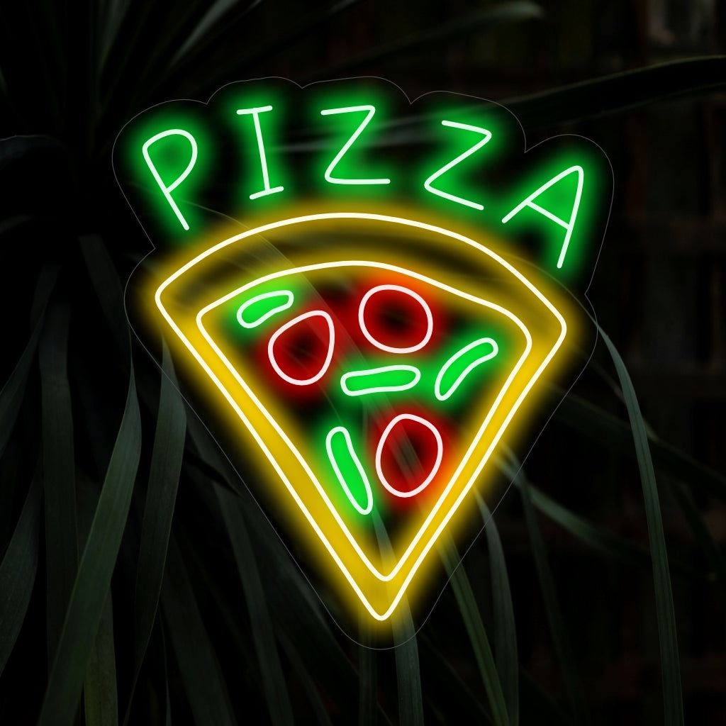 „Pizza Slice Neon Sign“ ist eine köstliche Ergänzung, perfekt für Pizzerien und Pizzaliebhaber. Erleuchten Sie mit dem unwiderstehlichen Charme eines einzelnen Stücks!