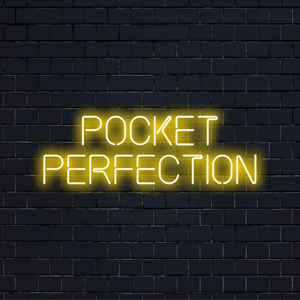Individuelles LED-Neonschild – Pocket Perfection: ein maßgeschneidertes, künstlerisches Lichtdekorstück, das modernes Design mit stimmungsvollem Licht verbindet.