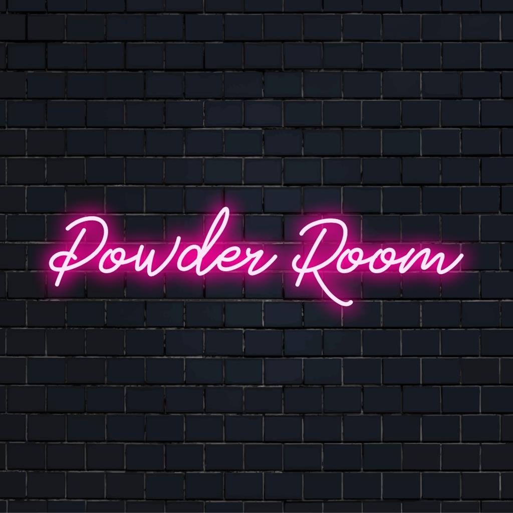 Individuelles LED-Neonschild mit leuchtender „Pulvertoilette“, ideal für stilvolle Einrichtung oder schicke Badezimmerbeschilderung.
