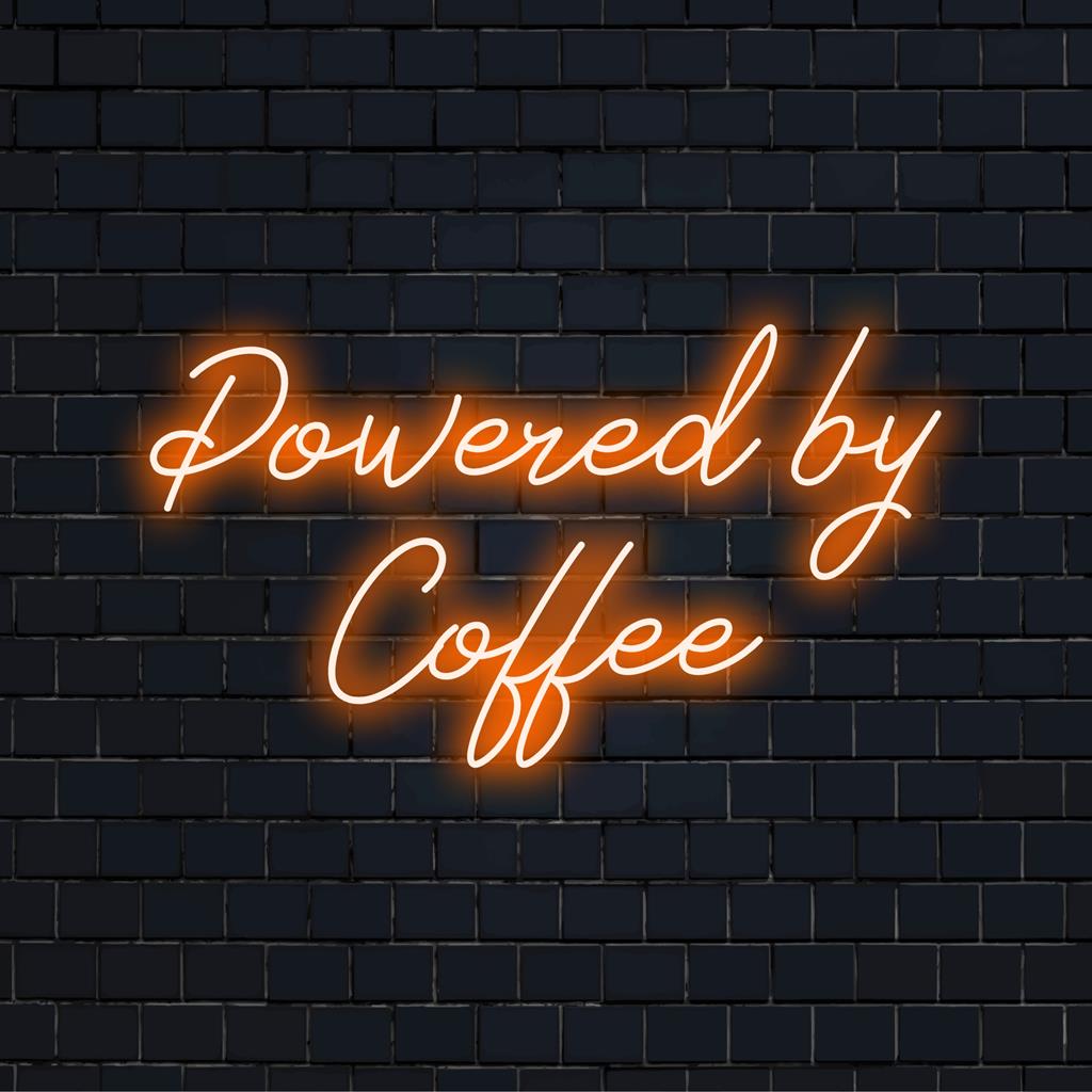 Individuelles LED-Neonschild mit der Aufschrift „Powered By Coffee“, ideal für die Café-Dekoration oder für Kaffeeliebhaber, verleiht jedem Raum eine lebendige Note.