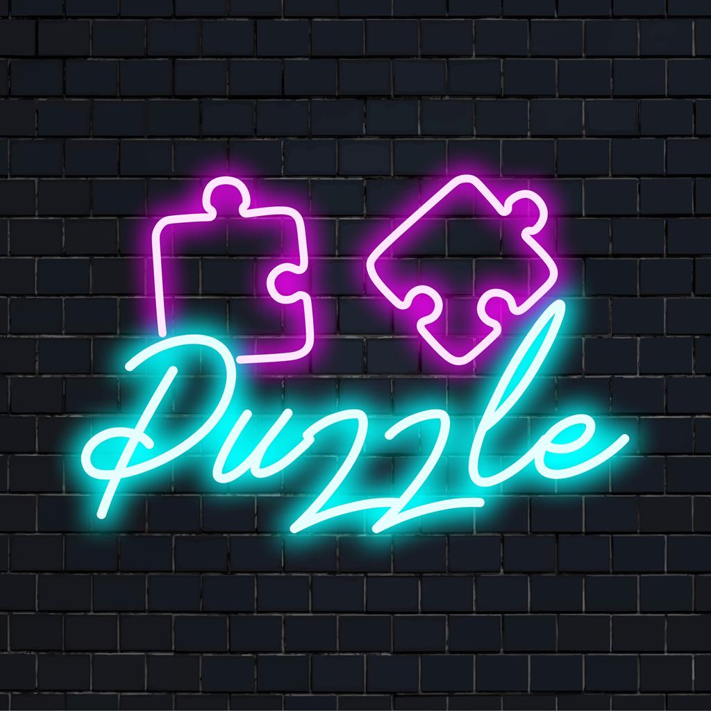 Farbenfrohes und kompliziertes Puzzle-LED-Neonschild; perfekte Neon-Wanddekoration, um jeden Raum mit individuellem LED-Design zu erhellen.